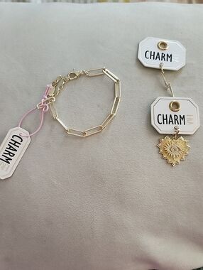 Charm Gold Paperclip Chain Bracelet by